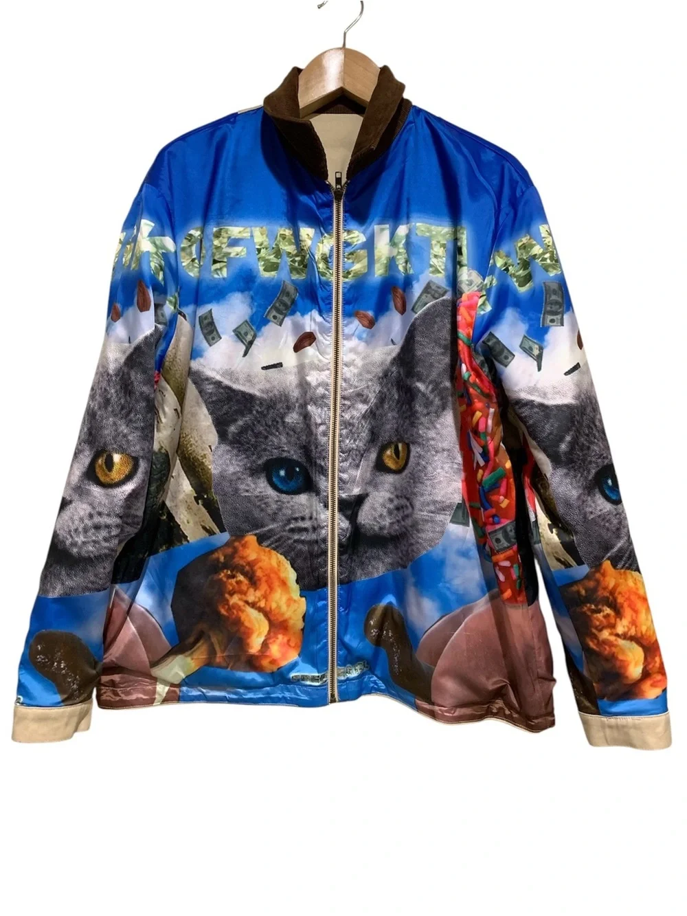 Golf Wang Kill Cat Tan Zip Jacket Cat Graphic Liner Size Large Streetwear Design